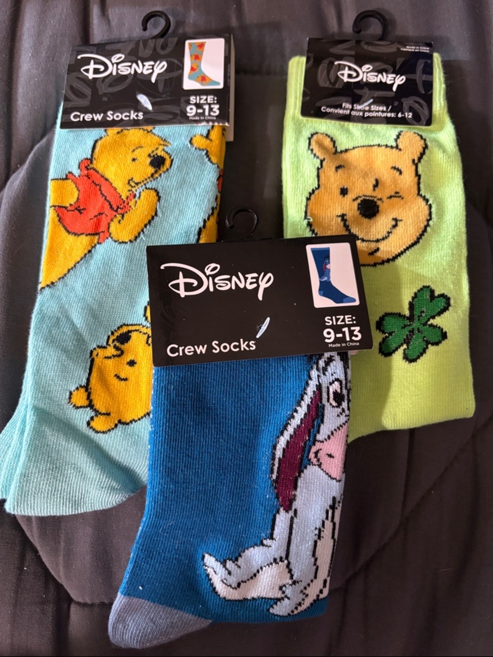 Disney Winnie the Pooh & Friends Crew Socks - Blue, Teal, Lime